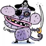 Caricature of a purple monkey pirate.