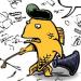Caricature of a yellow fish wearing a green beret and holding a megaphone.
