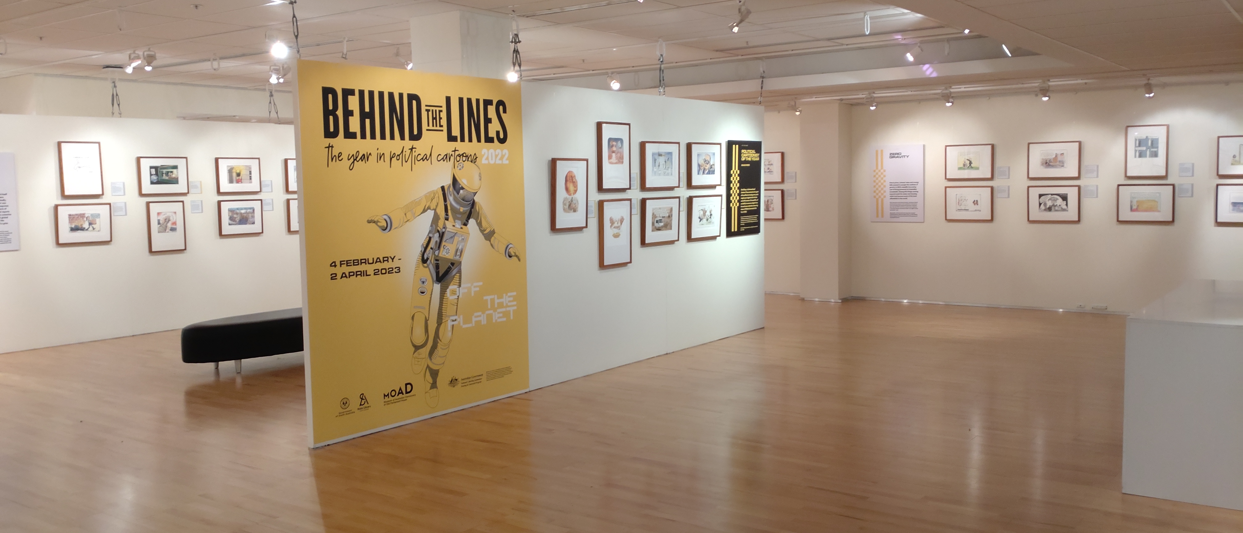 Behind The Lines exhibition installed at the State Library of SA