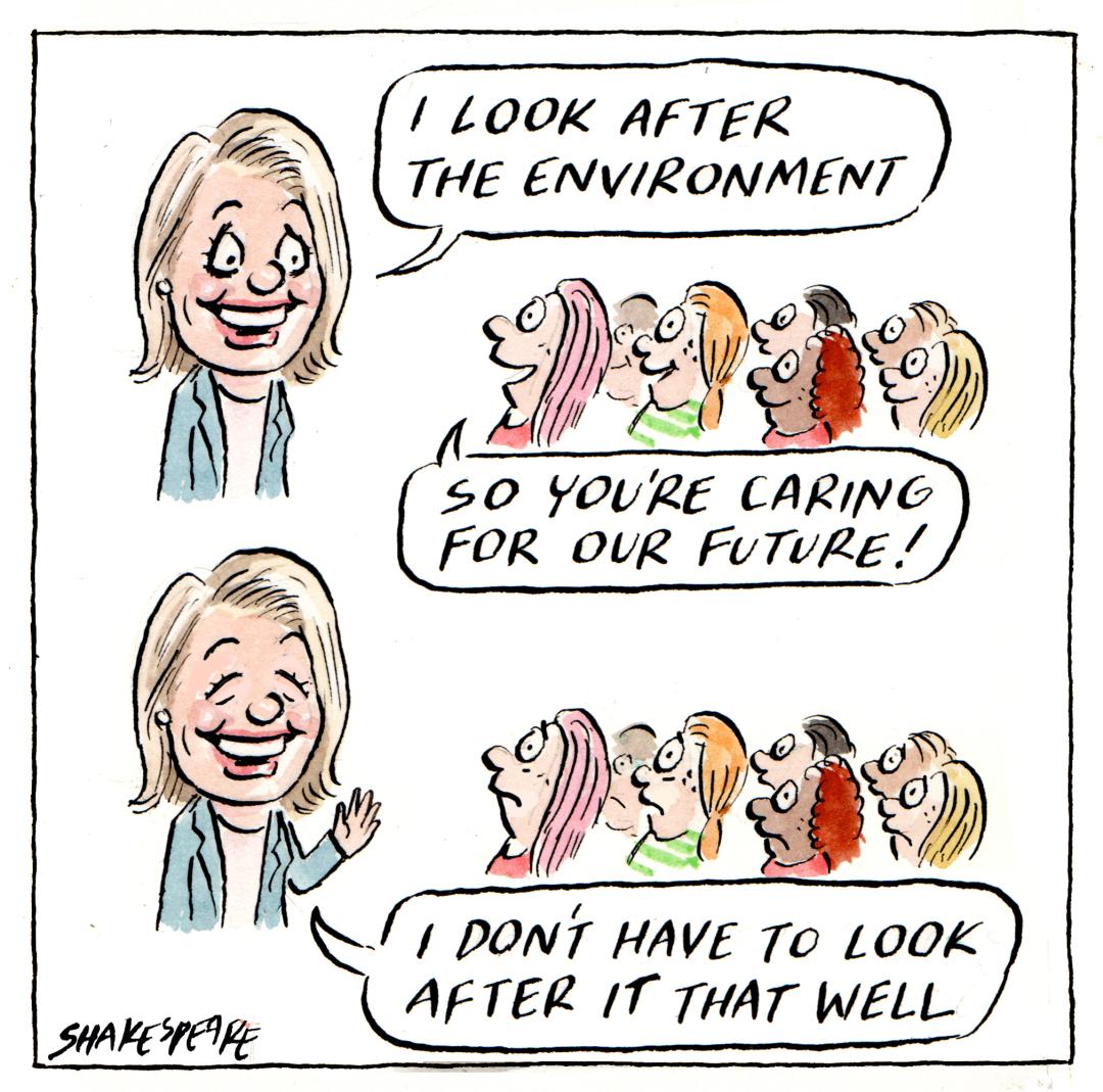 Cartoon called Sussan Ley Says 'Yeah Nah' to the Environment by John Shakespeare