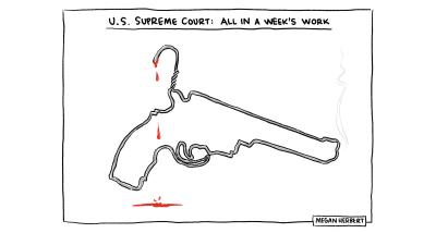 Cartoon called Big Week for SCOTUS by Megan Herbert