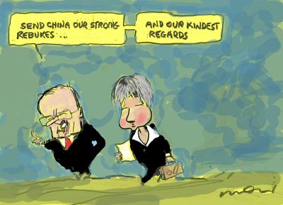 Anthony Albanese walks next to Penny Wong, telling her to 'Send China our strong rebukes... and our kindest regards.'