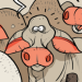 Cartoon caricature of a surprised cow.