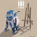 Cartoon of robot R2-D2 with a paintbrush in front of a bare easel.